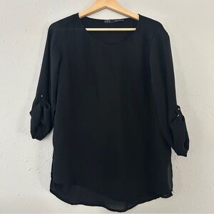 🦋 Zara Basic Neutral Black Lightweight Blouse Casual Large